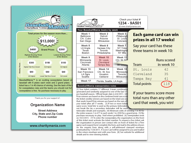 Each BaseballMania ticket is assigned 3 random teams in each week of the BaseballMania season.