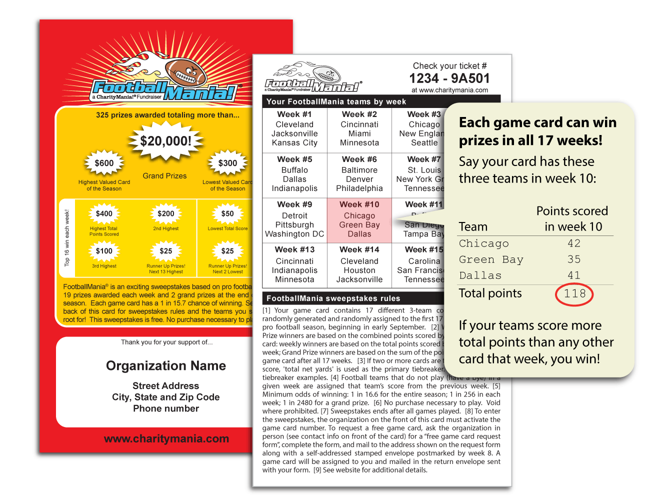 Each FootballMania game card is assigned 3 random teams playing in the professional football season.